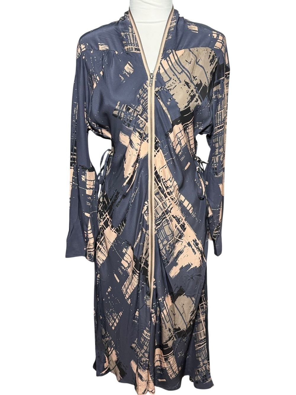 Elaine Kim Syrus Duster Dress Silk Zip Front Abstract Size Medium